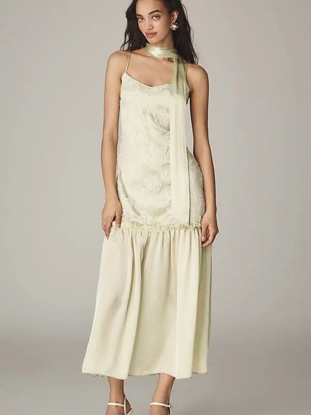 Anthropologie Sleeves embroidered midi dress with scarf